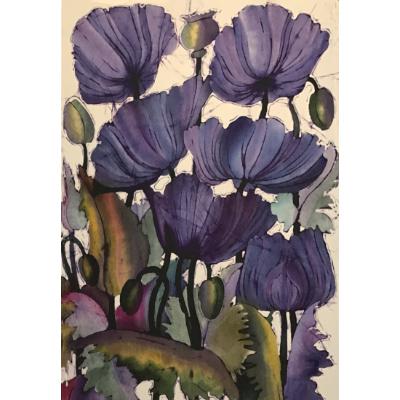 No.039 Blue Poppies Greeting Card